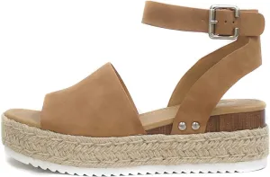Soda Sandal Wedge Strap Exclusive options Heel Toe Nubuck Topic Ankle Espadrilles Studded Tan Open Flash pricing