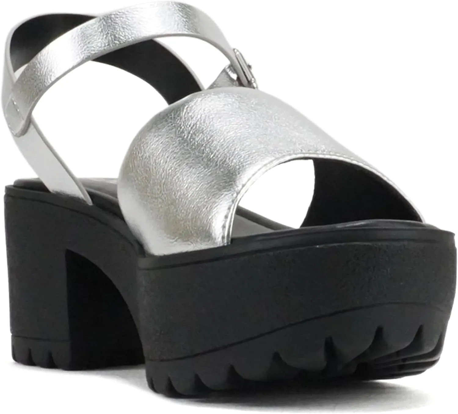 Soda “Stacie” ~ Women Open Toe Lug Sole Mid Block Heeled Sandals with Adjustable Ankle Strap