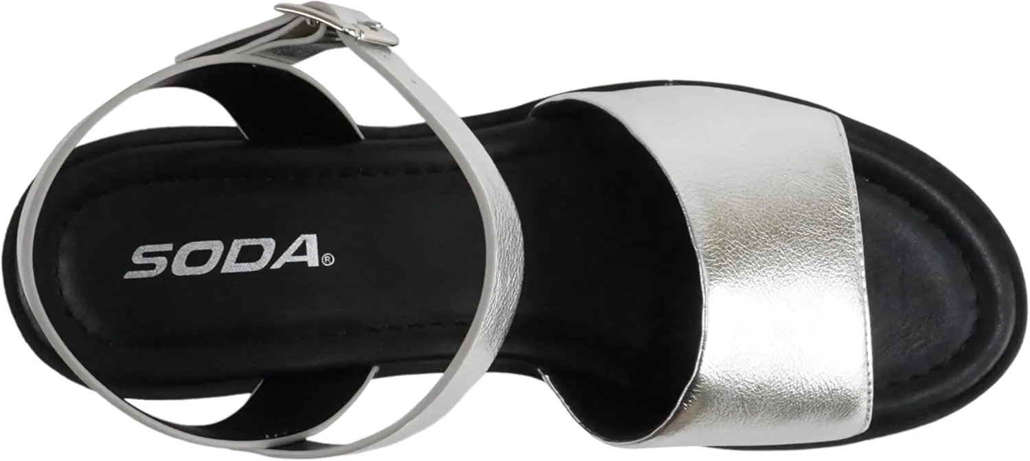 Soda “Stacie” ~ Women Open Toe Lug Sole Mid Block Heeled Sandals with Adjustable Ankle Strap