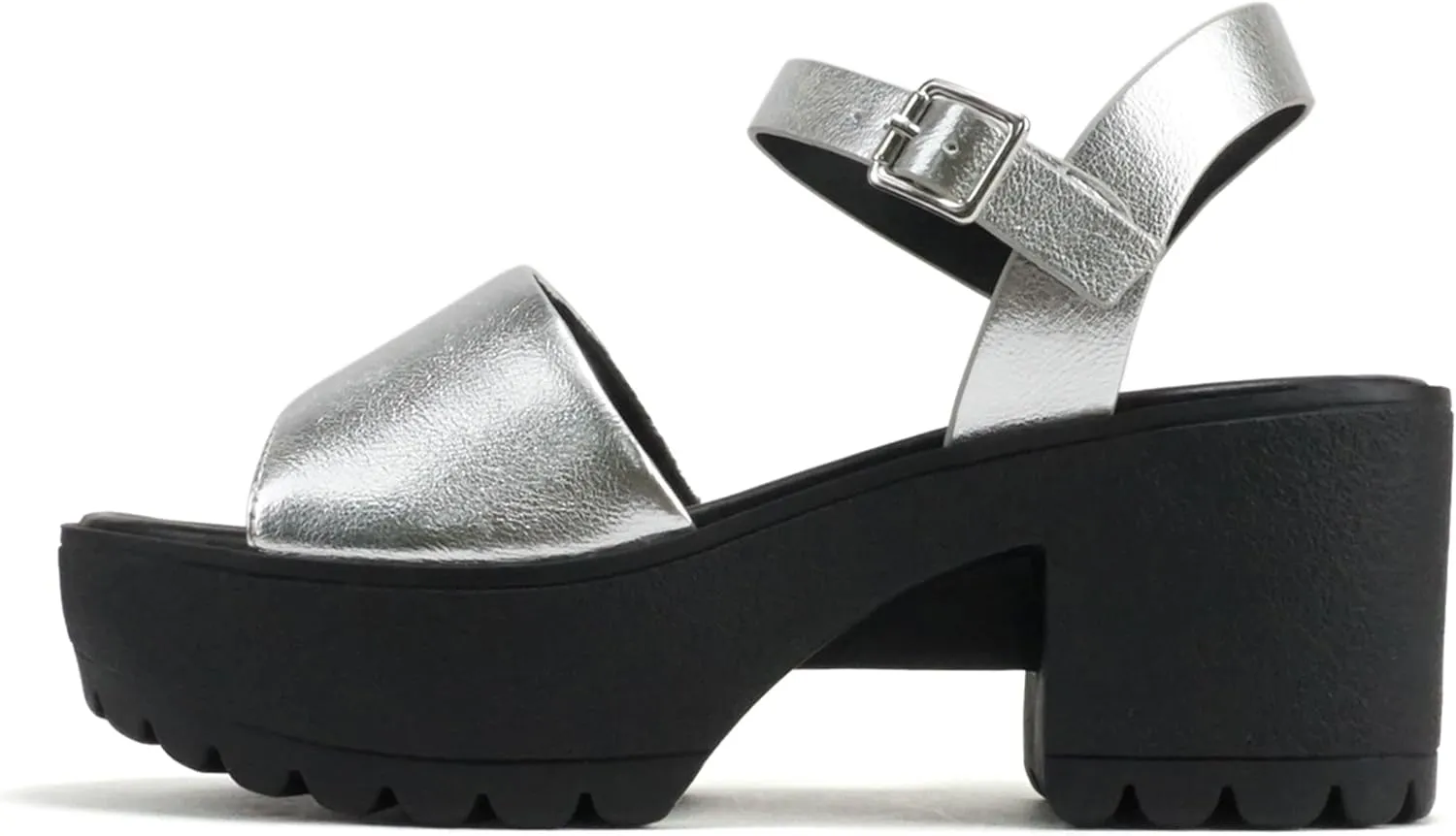 Soda “Stacie” ~ Women Open Toe Lug Sole Mid Block Heeled Sandals with Adjustable Ankle Strap