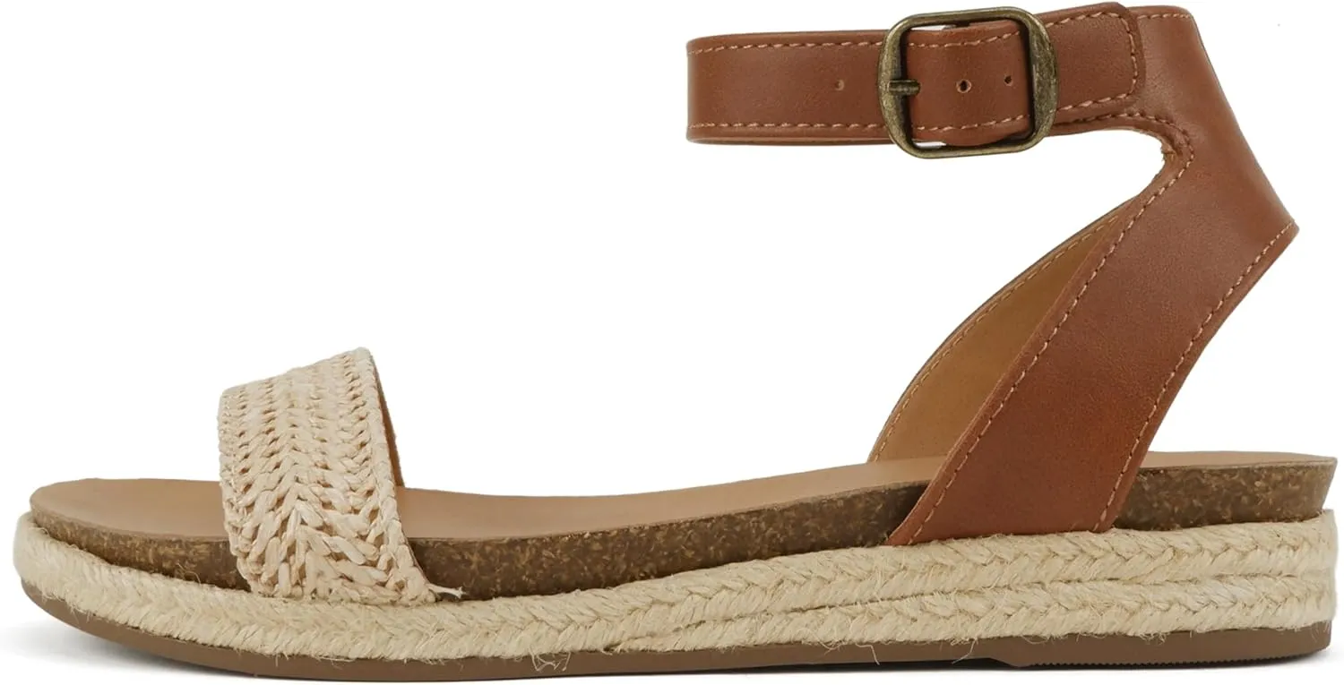 Soda Tacoma ~ Open Toe Single Bands Espadrille Jute Flat Casual Fashion Sandals with Buckle Ankle Strap