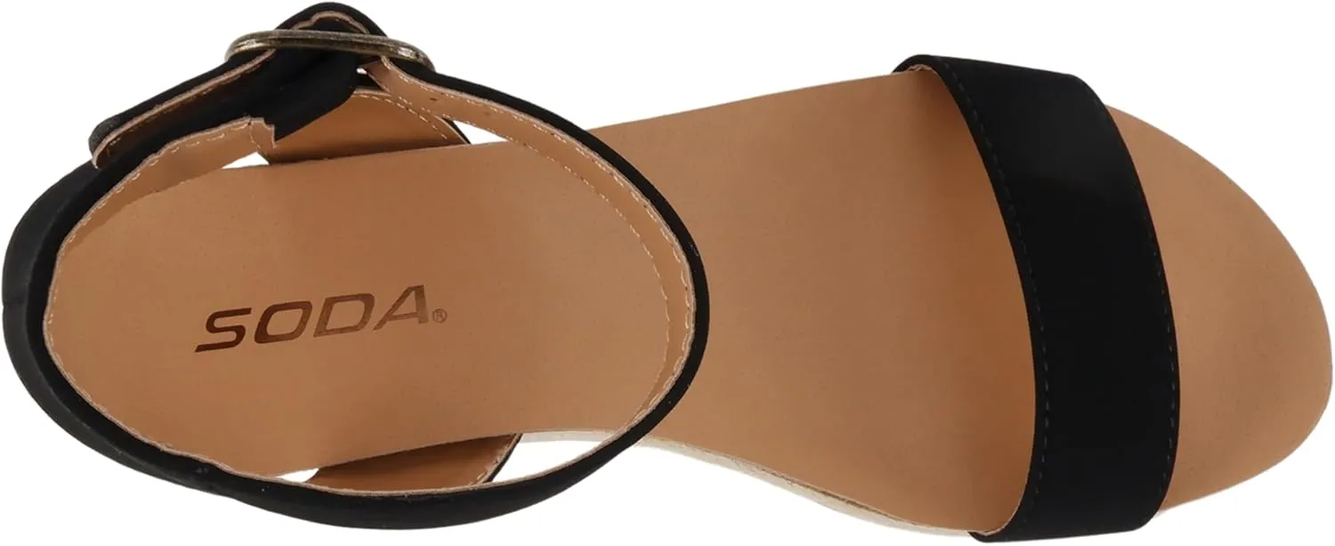 Soda Tacoma ~ Open Toe Single Bands Espadrille Jute Flat Casual Fashion Sandals with Buckle Ankle Strap