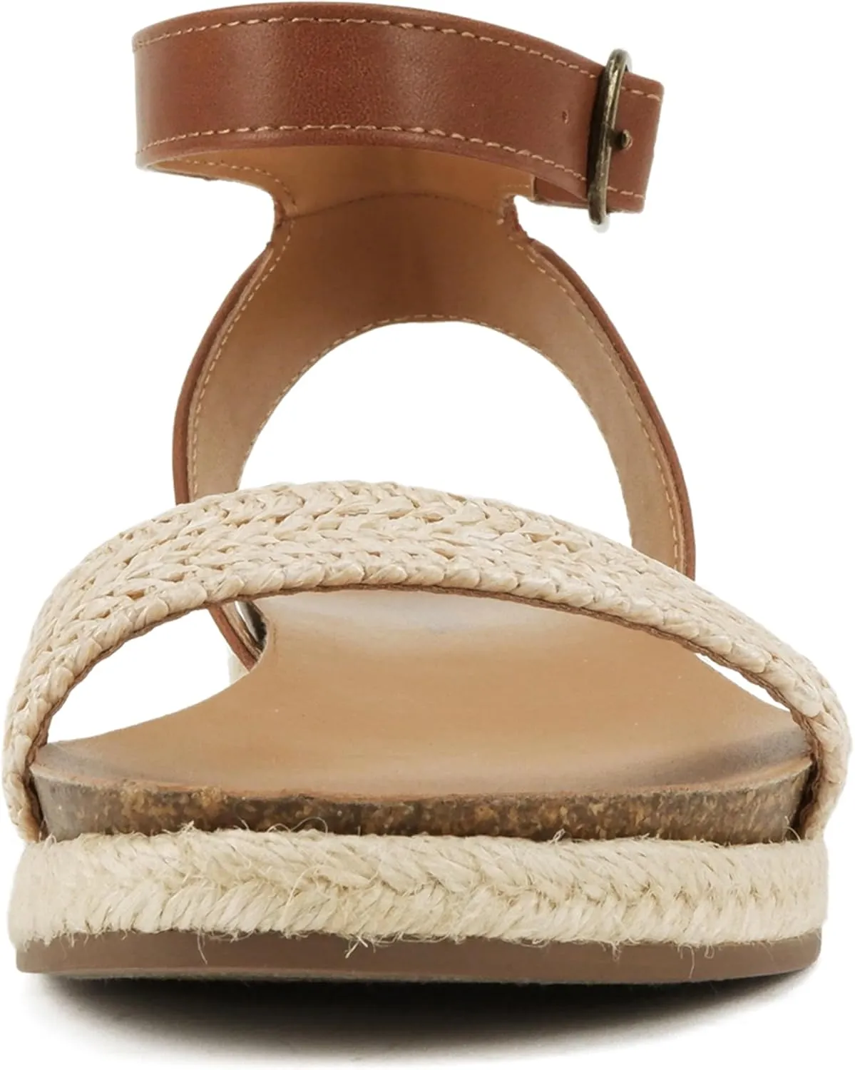 Soda Tacoma ~ Open Toe Single Bands Espadrille Jute Flat Casual Fashion Sandals with Buckle Ankle Strap