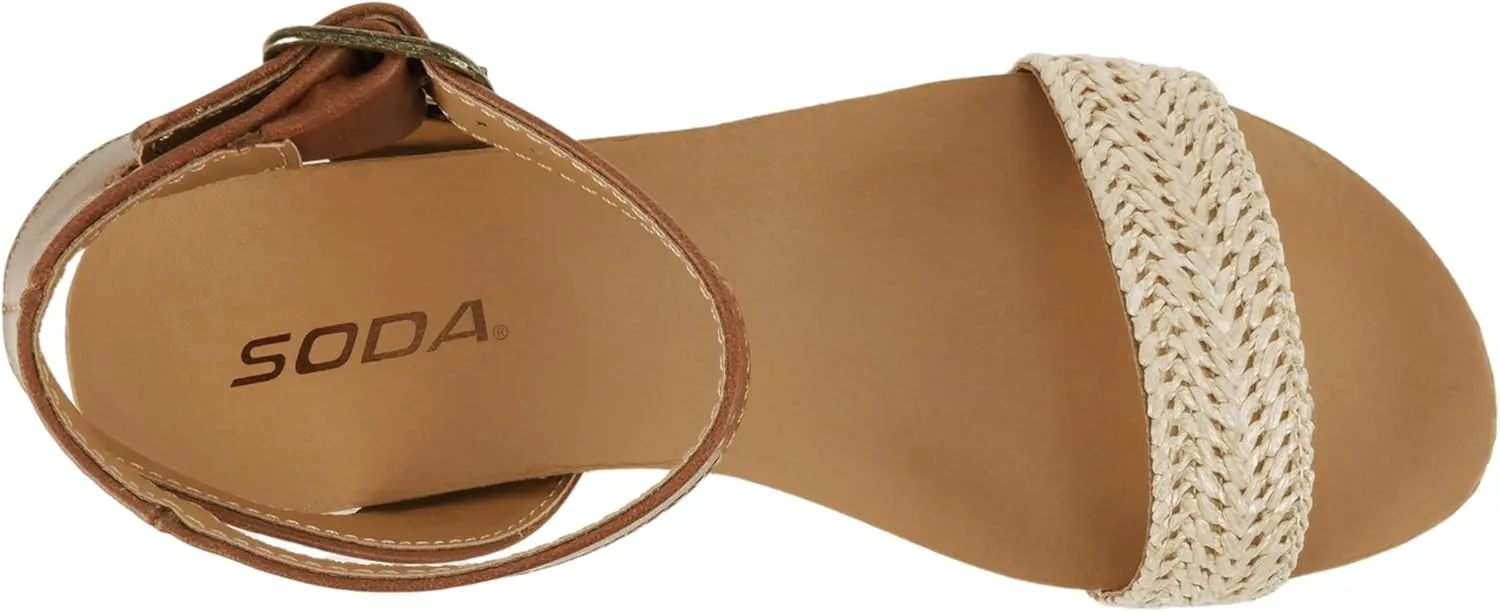 Soda Tacoma ~ Open Toe Single Bands Espadrille Jute Flat Casual Fashion Sandals with Buckle Ankle Strap