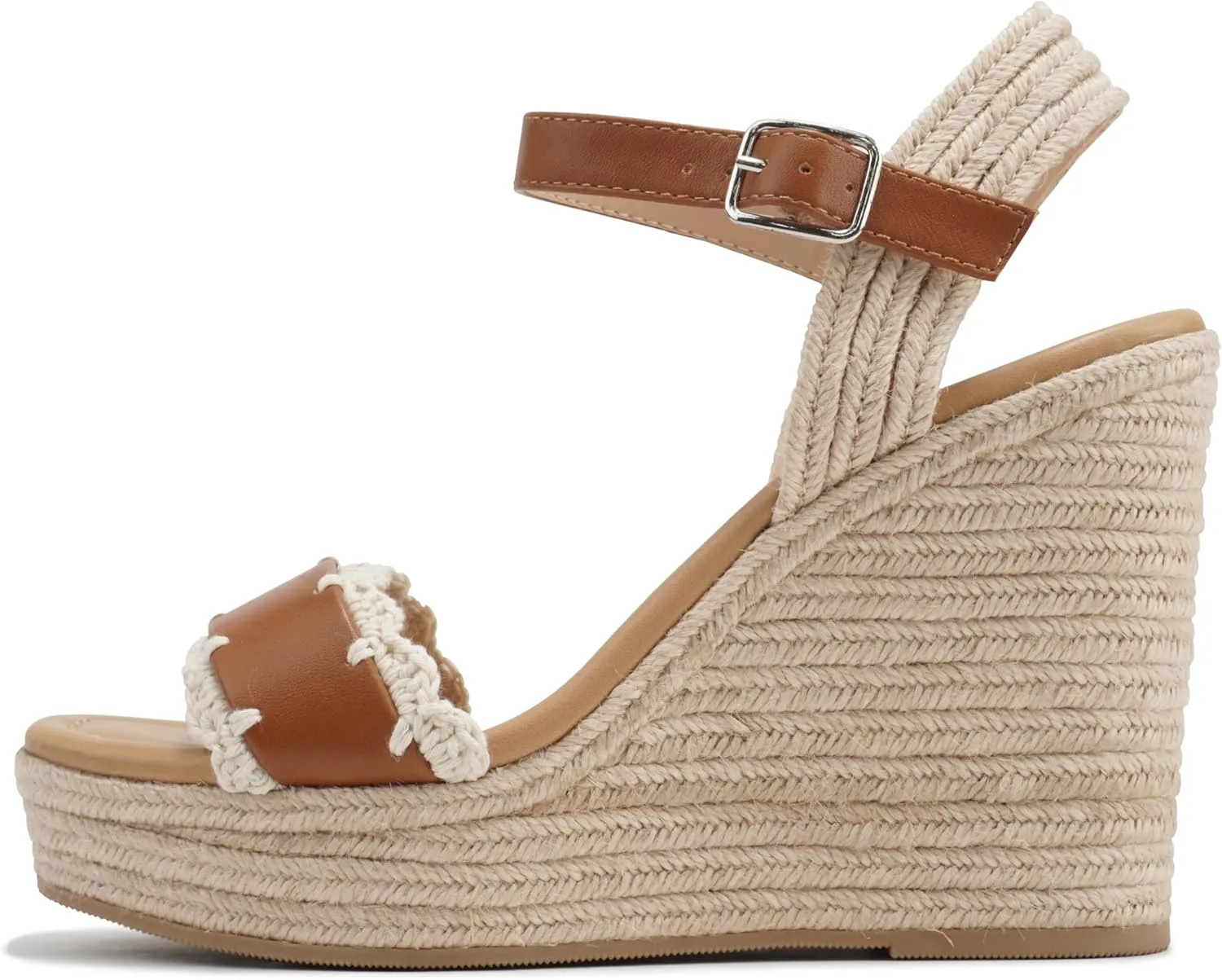 Soda “Virtual” ~ Women Square Toe Woven Single Band Espadrille Wedge Sandal with Adjustable Ankle Strap
