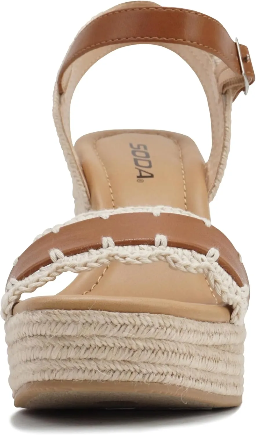 Soda “Virtual” ~ Women Square Toe Woven Single Band Espadrille Wedge Sandal with Adjustable Ankle Strap