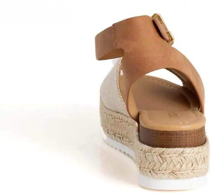 SODA Women's Open Toe Ankle Strap Espadrille Sandal
