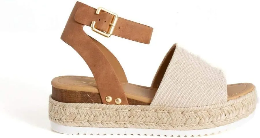 SODA Women's Open Toe Ankle Strap Espadrille Sandal