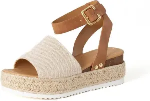 SODA Women's Open Toe Ankle Strap Espadrille Sandal