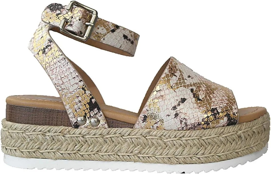 SODA Women's Open Toe Ankle Strap Espadrille Sandal