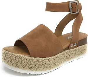Soda Women's Open Toe Halter Ankle Strap Espadrille Sandal (6 M US, Tan)