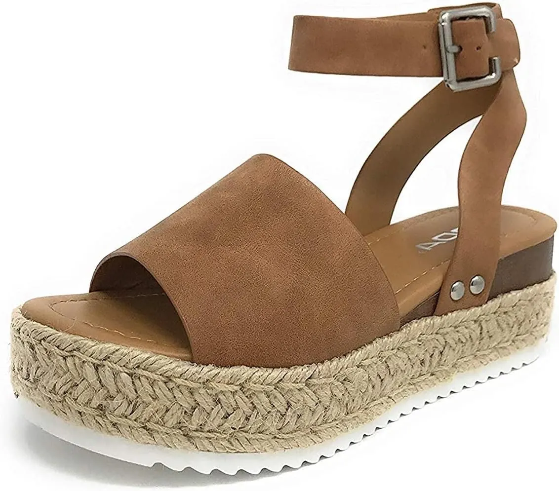 Soda Women's Open Toe Halter Ankle Strap Espadrille Sandal (6 M US, Tan)