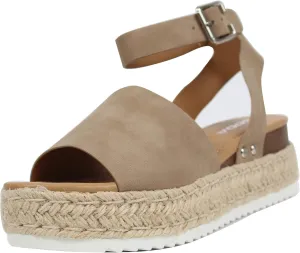 Soda Women's Open Toe Halter Ankle Strap Espadrille Sandal, Natural Nubuck, 10