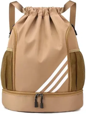 Sports Drawstring Backpack,Waterproof Backpack with Shoe Compartment,Waterproof Sports Fitness Swim Bag