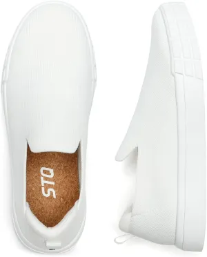 STQ Womens Slip on Sneakers Comfortable Slip on Tennis Shoes Knit Casual Shoes Summer Vanilla White 8 US