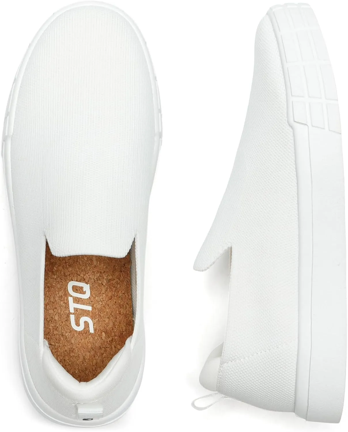 STQ Womens Slip on Sneakers Comfortable Slip on Tennis Shoes Knit Casual Shoes Summer Vanilla White 8 US