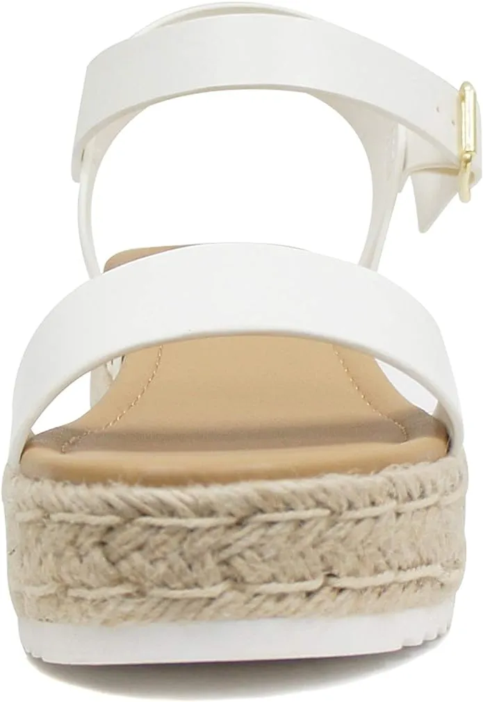 Strap Ankle Toe Faux Sustainable Clip Buckle Wedges Heeled Exceptional value White Open Soda Sandals Leather