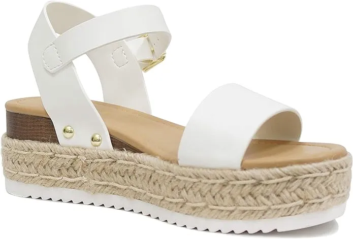Strap Ankle Toe Faux Sustainable Clip Buckle Wedges Heeled Exceptional value White Open Soda Sandals Leather