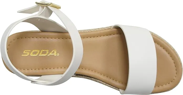 Strap Ankle Toe Faux Sustainable Clip Buckle Wedges Heeled Exceptional value White Open Soda Sandals Leather
