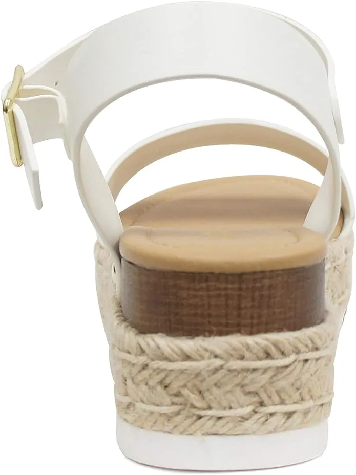 Strap Ankle Toe Faux Sustainable Clip Buckle Wedges Heeled Exceptional value White Open Soda Sandals Leather
