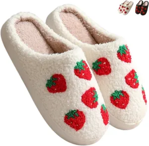 Strawberry Slippers for Women Men Indoor Comfy Cute Couple Plush Warm Home Slippers Slides Winter Cozy Soft Non Slip House Bedroom Outdoor Shoes Slip On Fuzzy Slippers