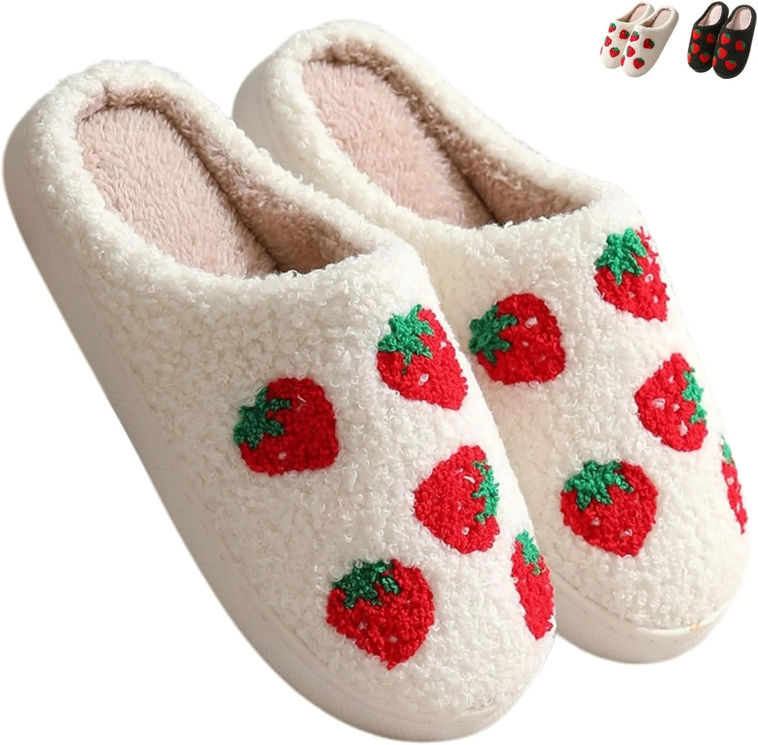 Strawberry Slippers for Women Men Indoor Comfy Cute Couple Plush Warm Home Slippers Slides Winter Cozy Soft Non Slip House Bedroom Outdoor Shoes Slip On Fuzzy Slippers
