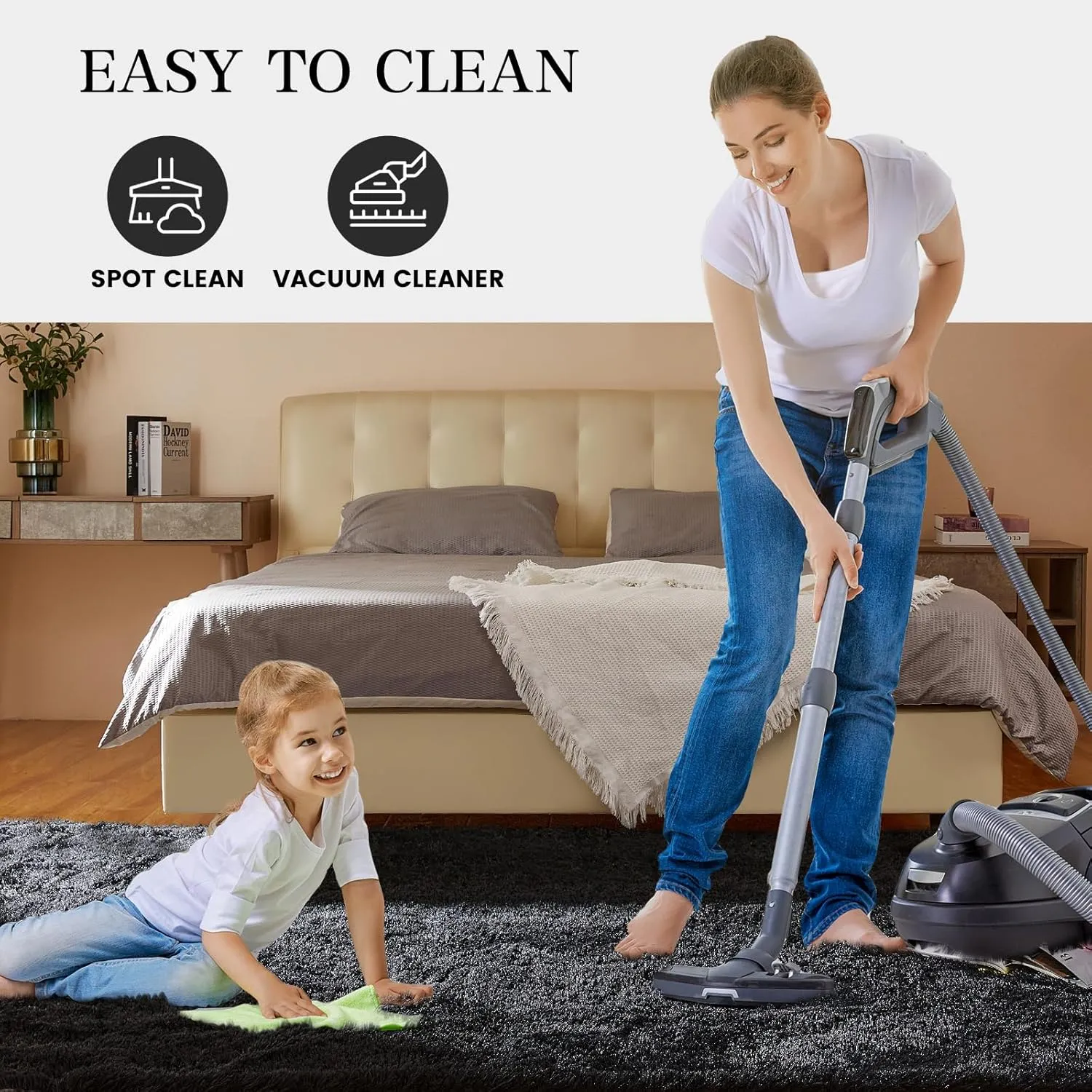 Super Soft Area Rugs for Living Room 5x7 Black, Fluffy Furry Shaggy Fuzzy Area Rug, Upgrade Anti-Skid Rectangular, High Pile Soft Throw Rug for Bedroom and Kids Room, Home Decor Aesthetic