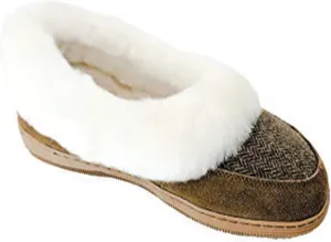 surell Womens Genuine Shearling Scuffs Slip On Rubber Sole Moccasin - Sheepskin Comfort Scuff Slippers - Brown
