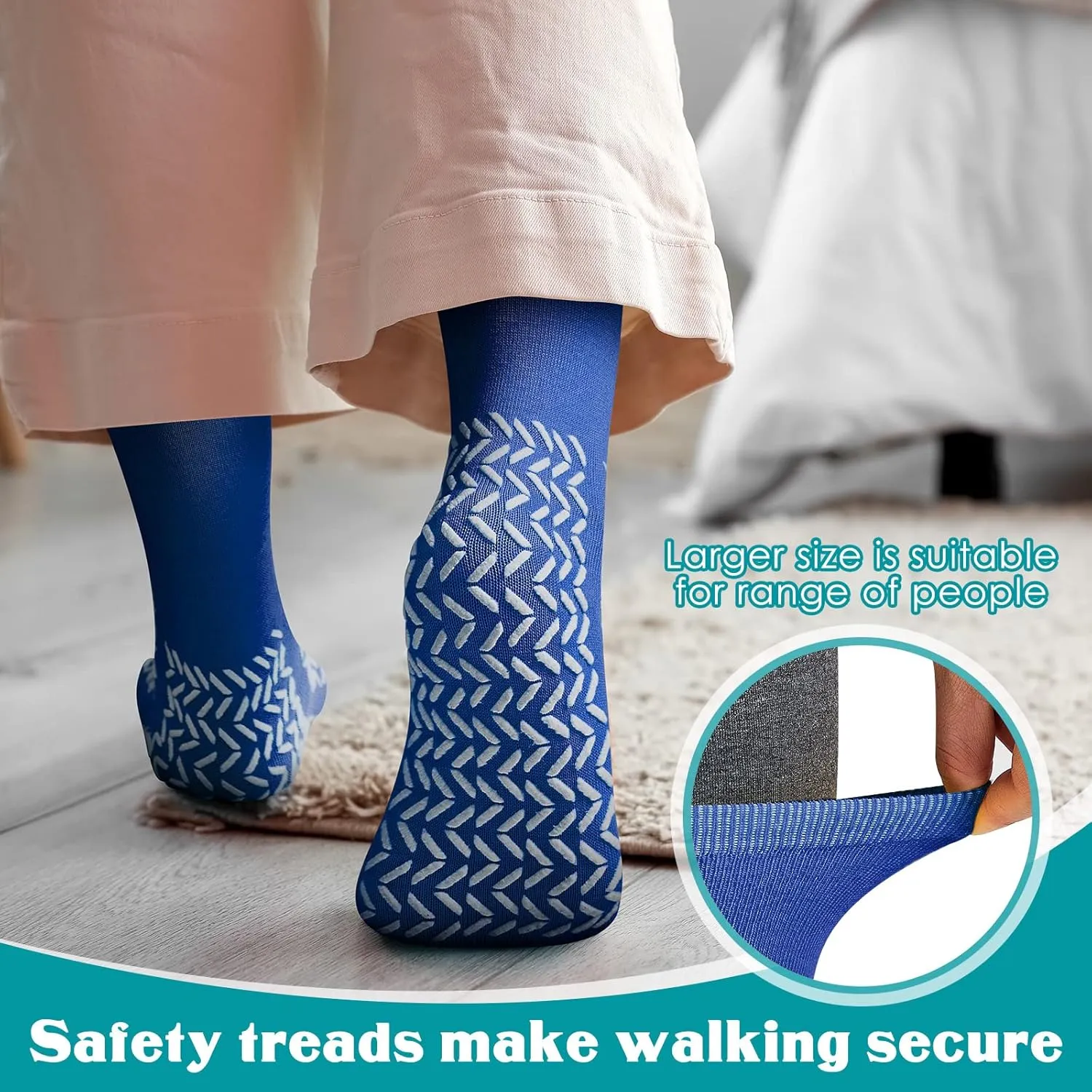Taiyin 6 Pair Double Sided Tread Non Slip Socks Hospital Socks Slip Stopping Safety Fall Prevention for Bariatric