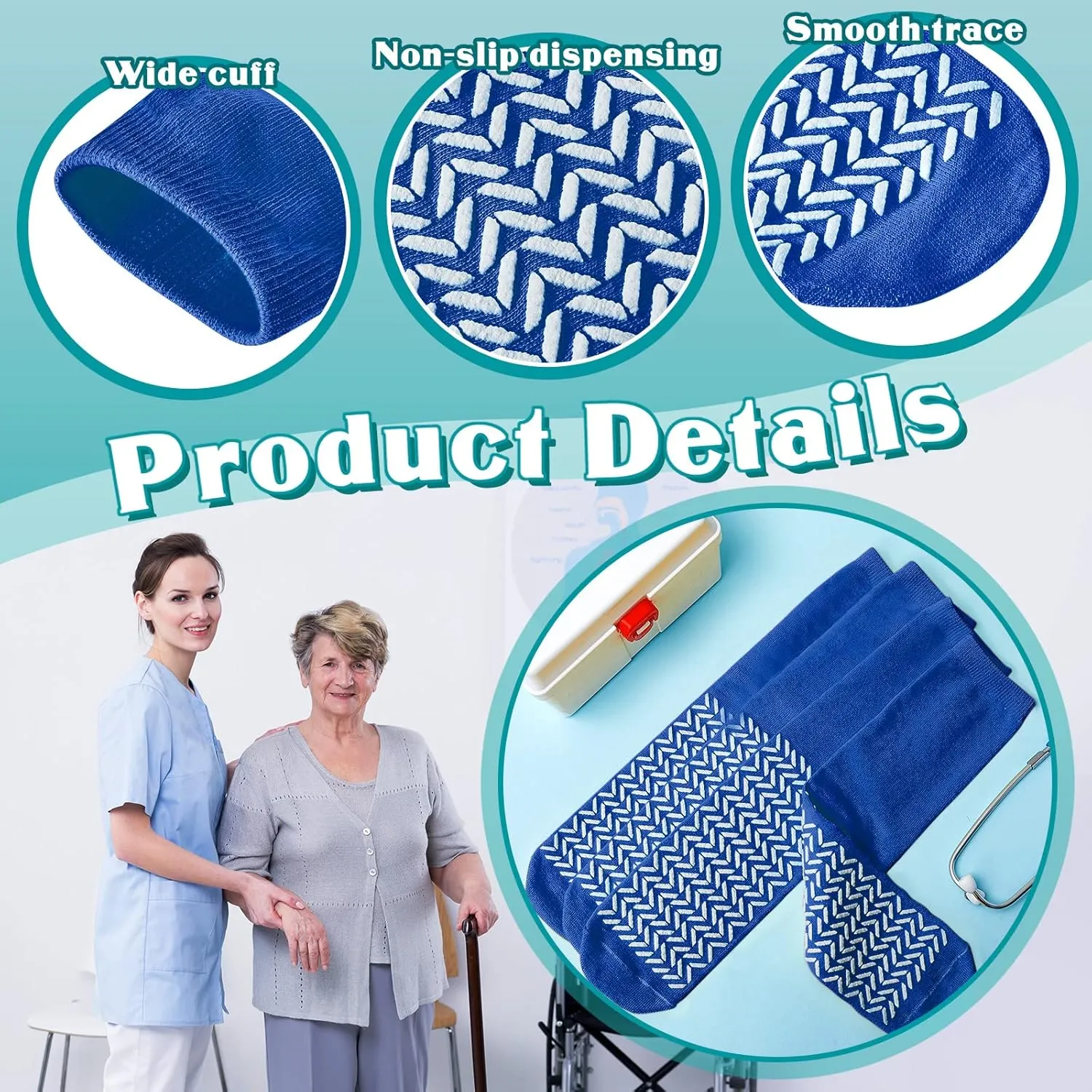 Taiyin 6 Pair Double Sided Tread Non Slip Socks Hospital Socks Slip Stopping Safety Fall Prevention for Bariatric