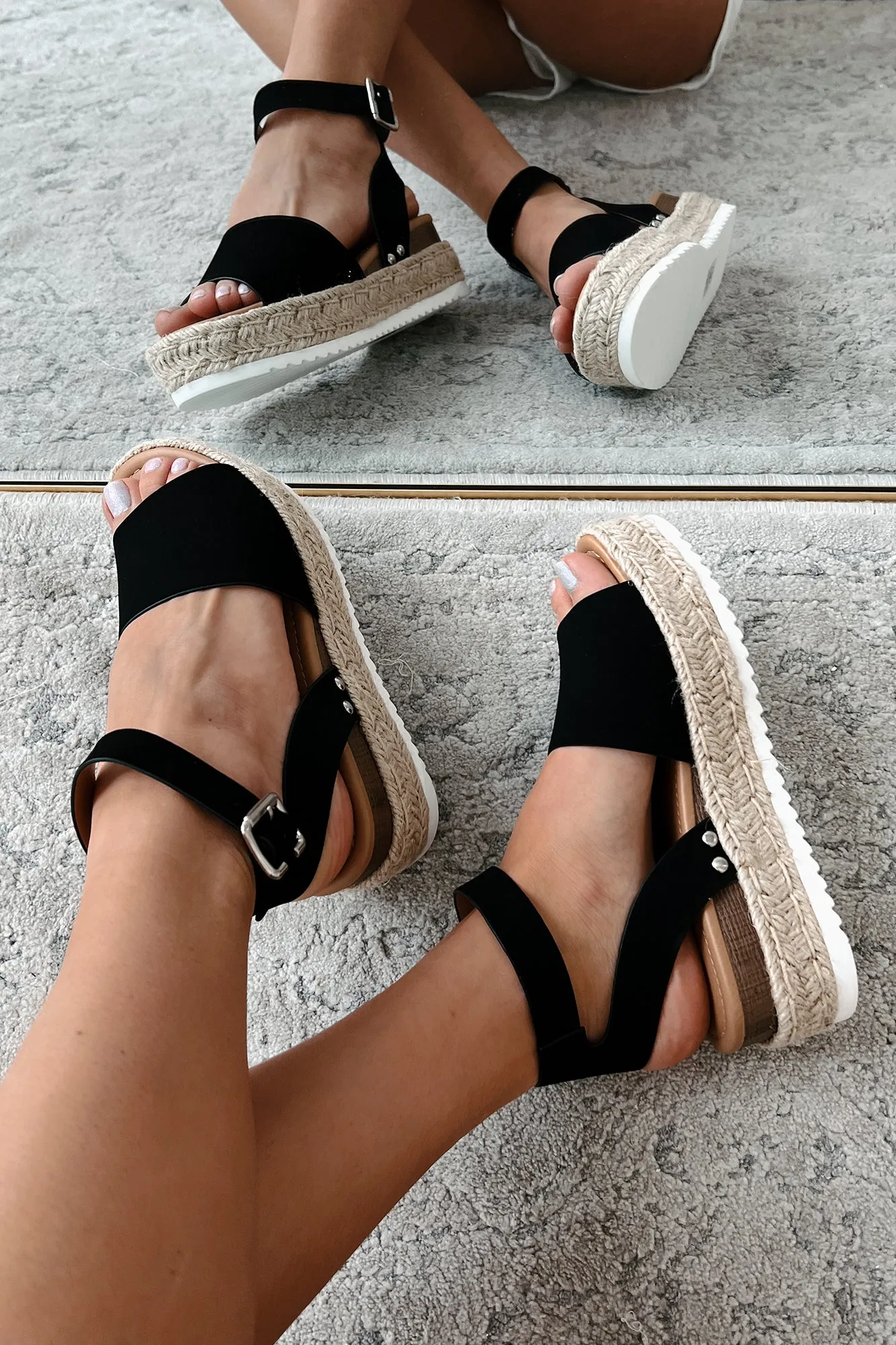 The Hottest Topic Open Toe Espadrille Platform Sandals (Black Nubuck)