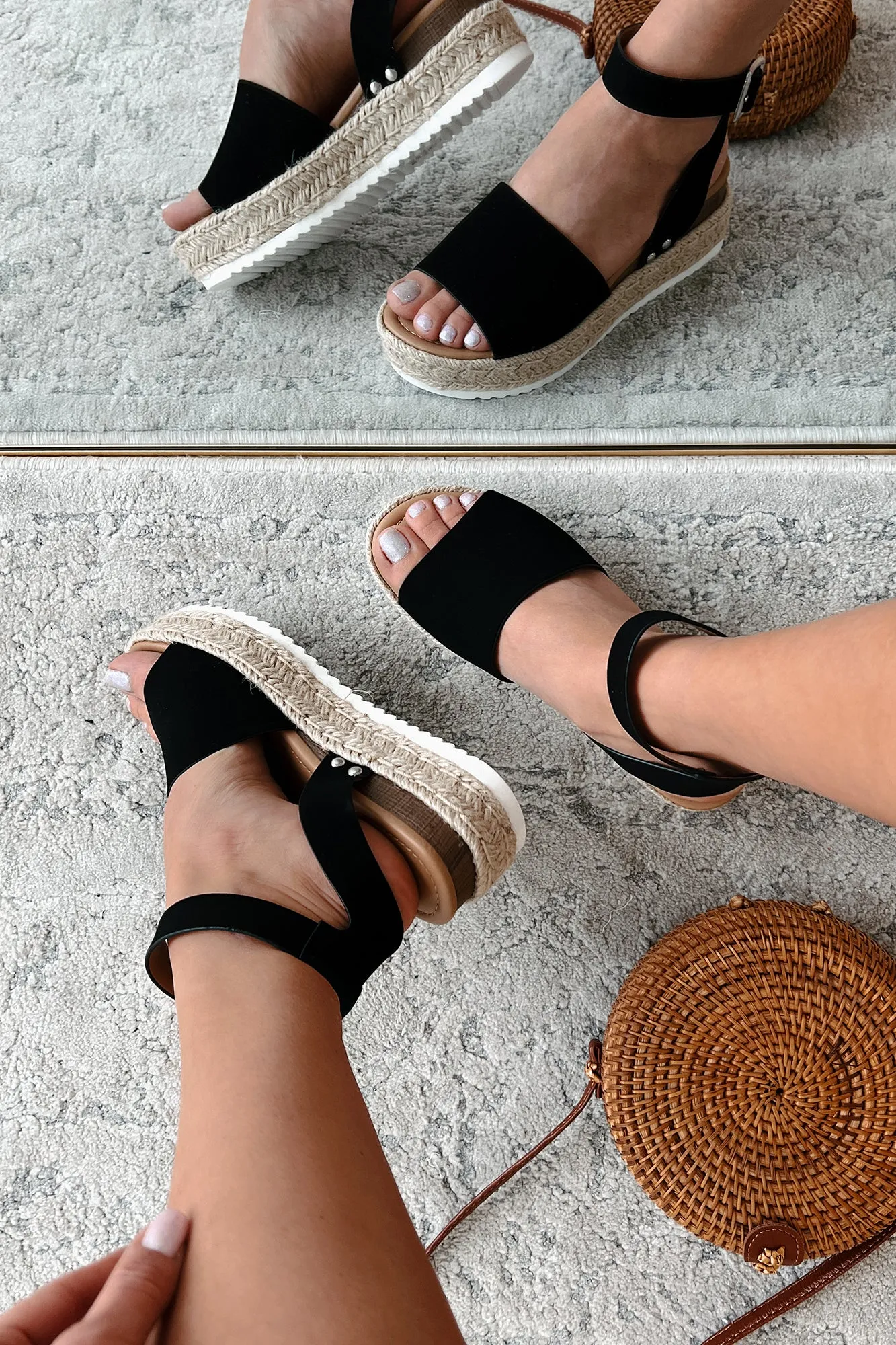 The Hottest Topic Open Toe Espadrille Platform Sandals (Black Nubuck)