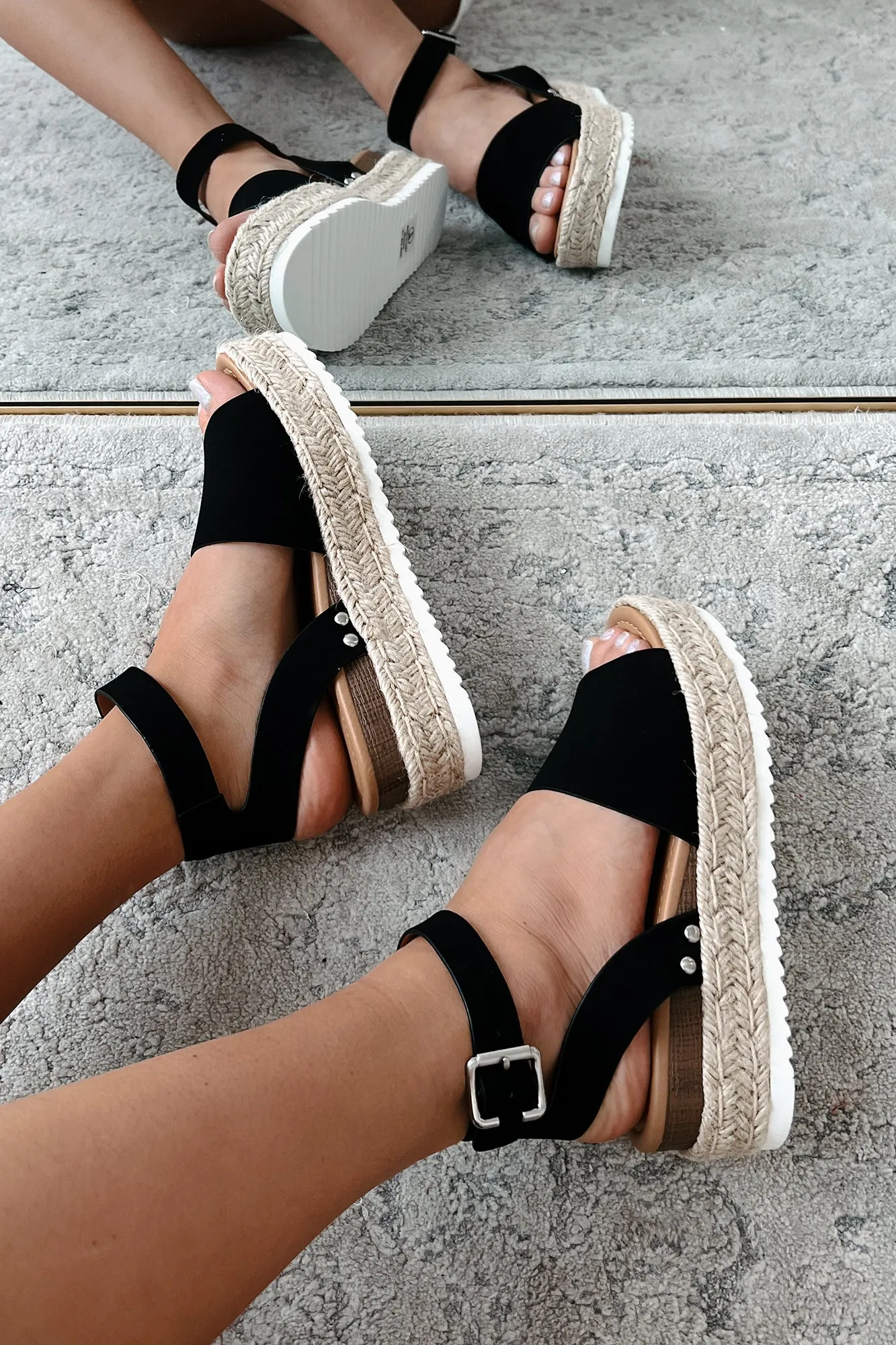 The Hottest Topic Open Toe Espadrille Platform Sandals (Black Nubuck)