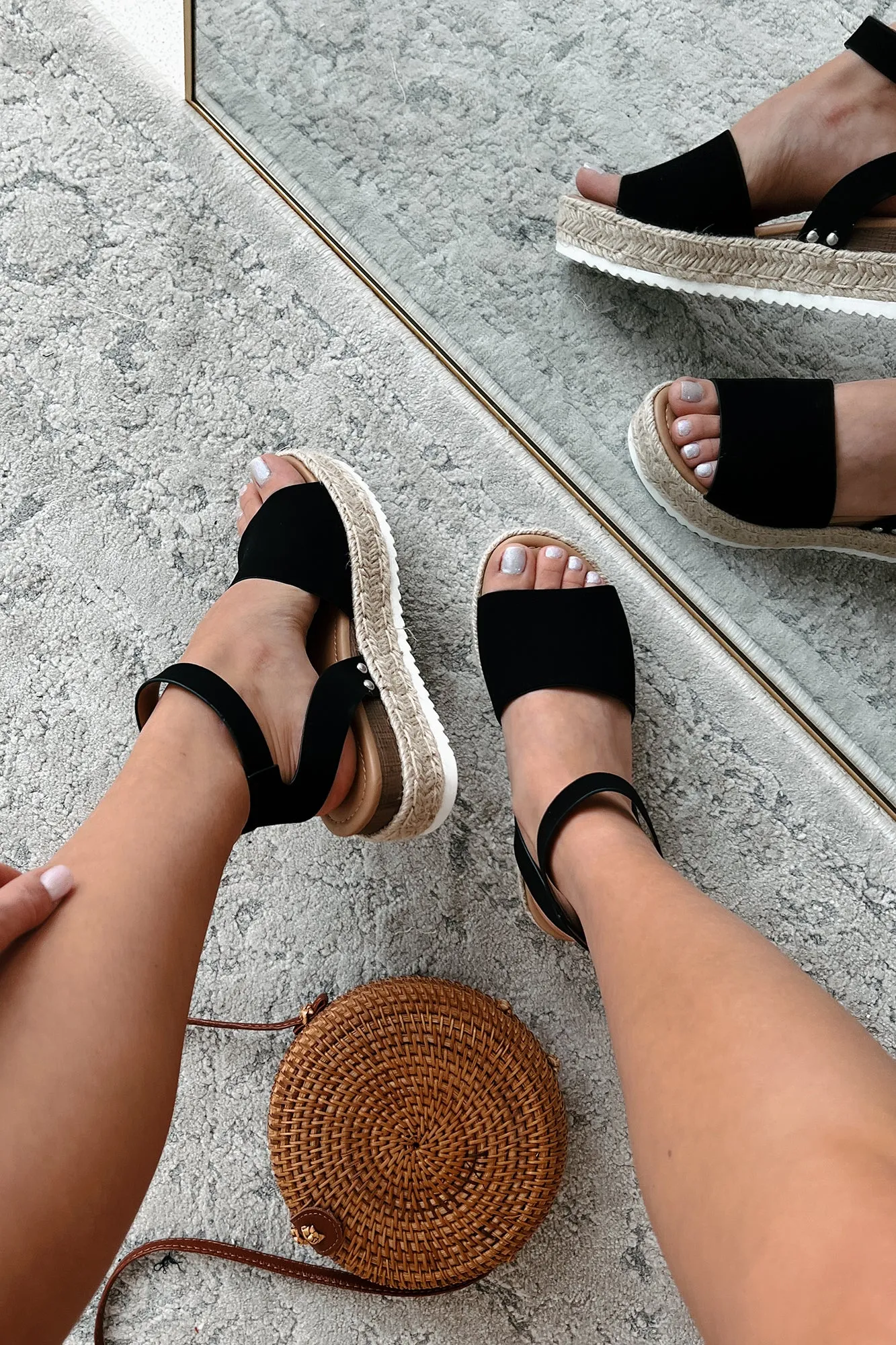 The Hottest Topic Open Toe Espadrille Platform Sandals (Black Nubuck)