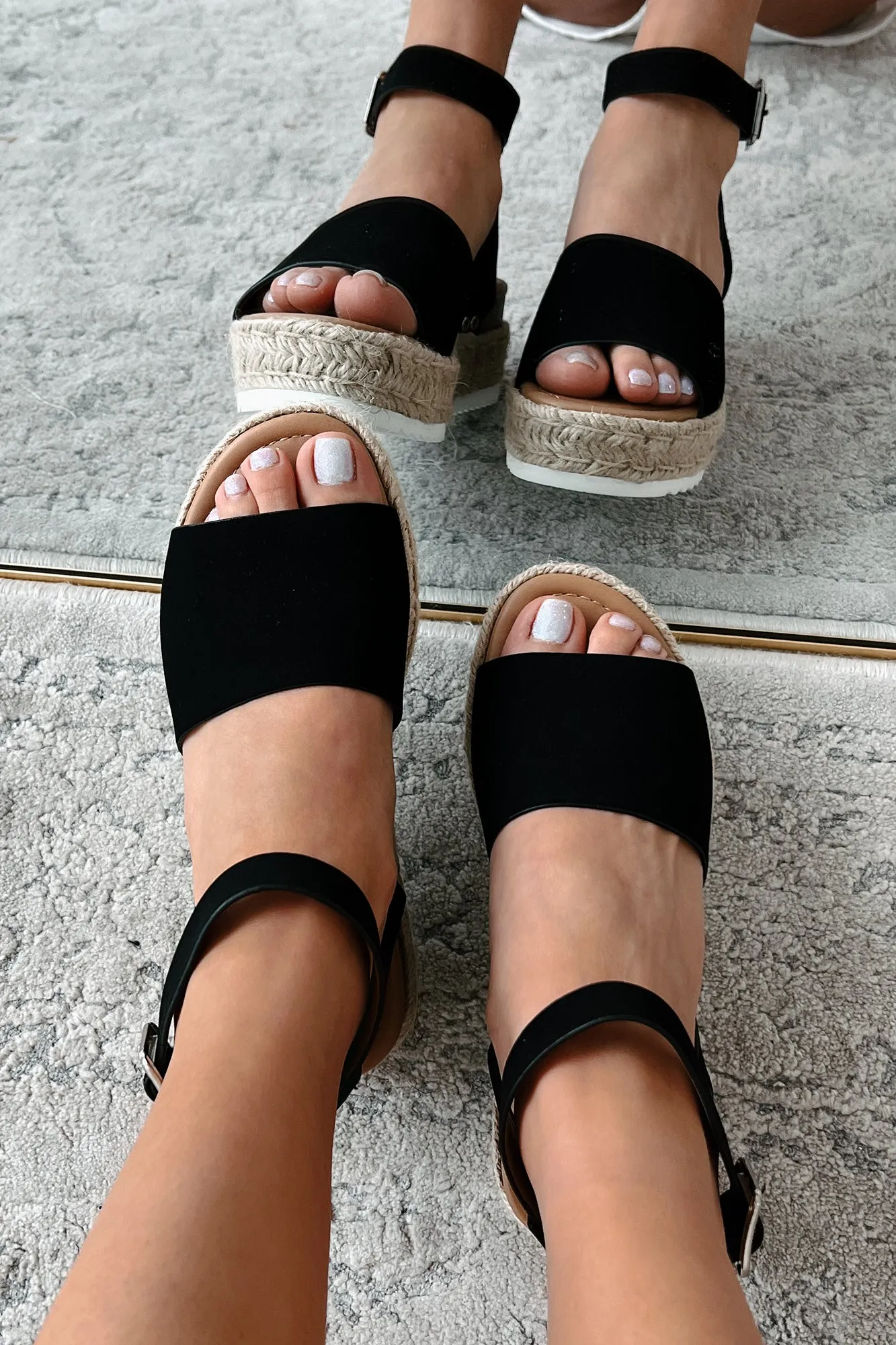 The Hottest Topic Open Toe Espadrille Platform Sandals (Black Nubuck)