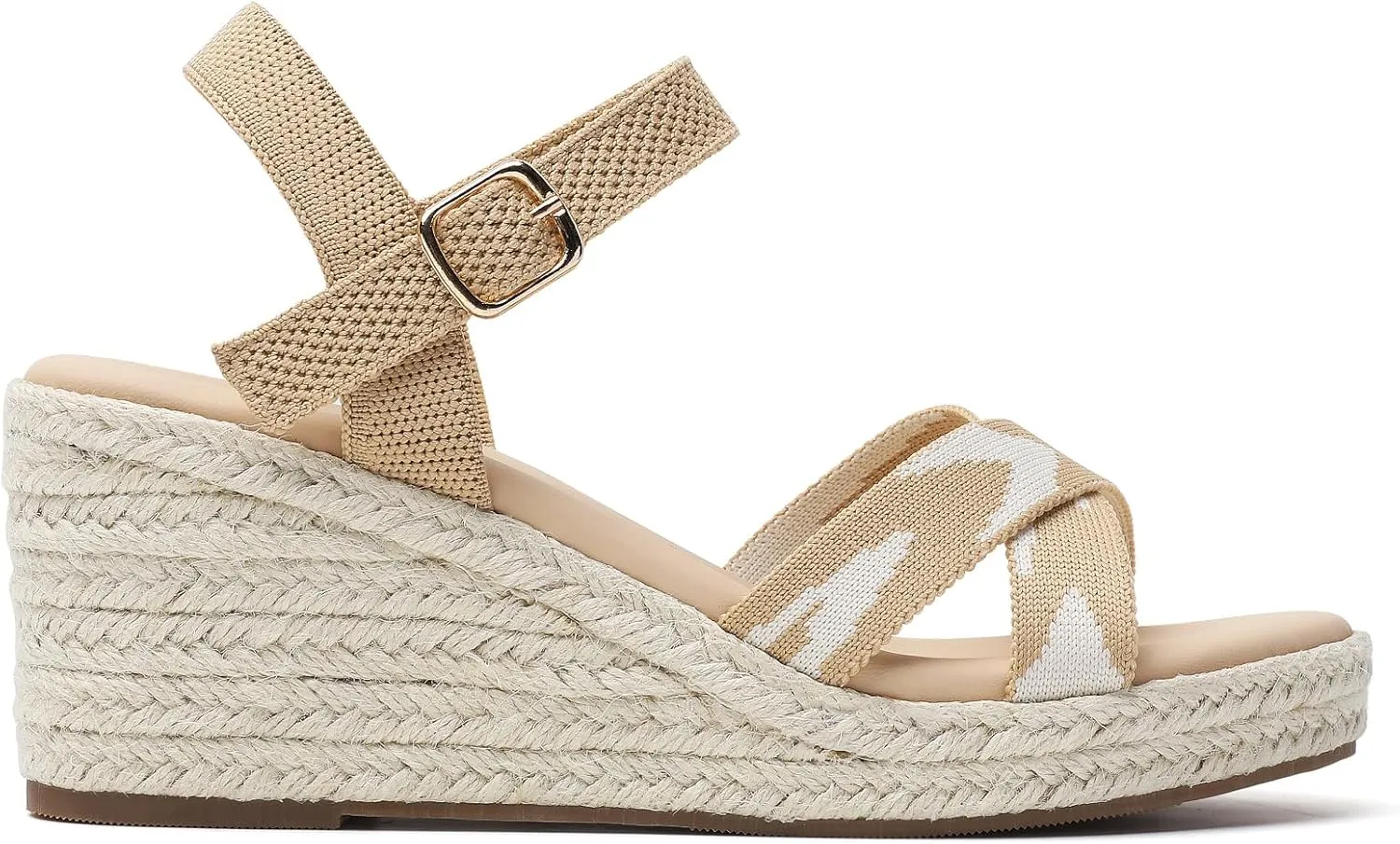 Tilocow Espadrilles Wedges for Women Knit Platform Heels Open Toe Ankle Strap Sandals Beach Casual Dress Shoes