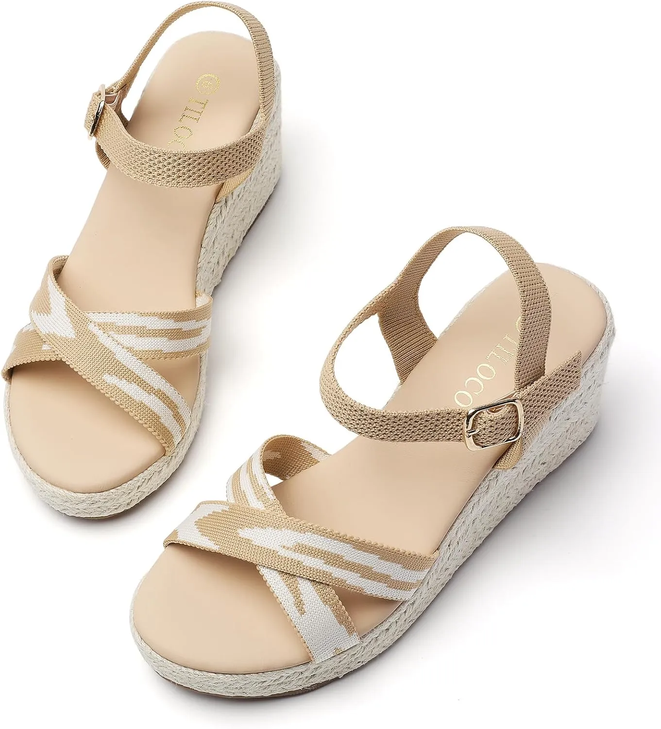 Tilocow Espadrilles Wedges for Women Knit Platform Heels Open Toe Ankle Strap Sandals Beach Casual Dress Shoes