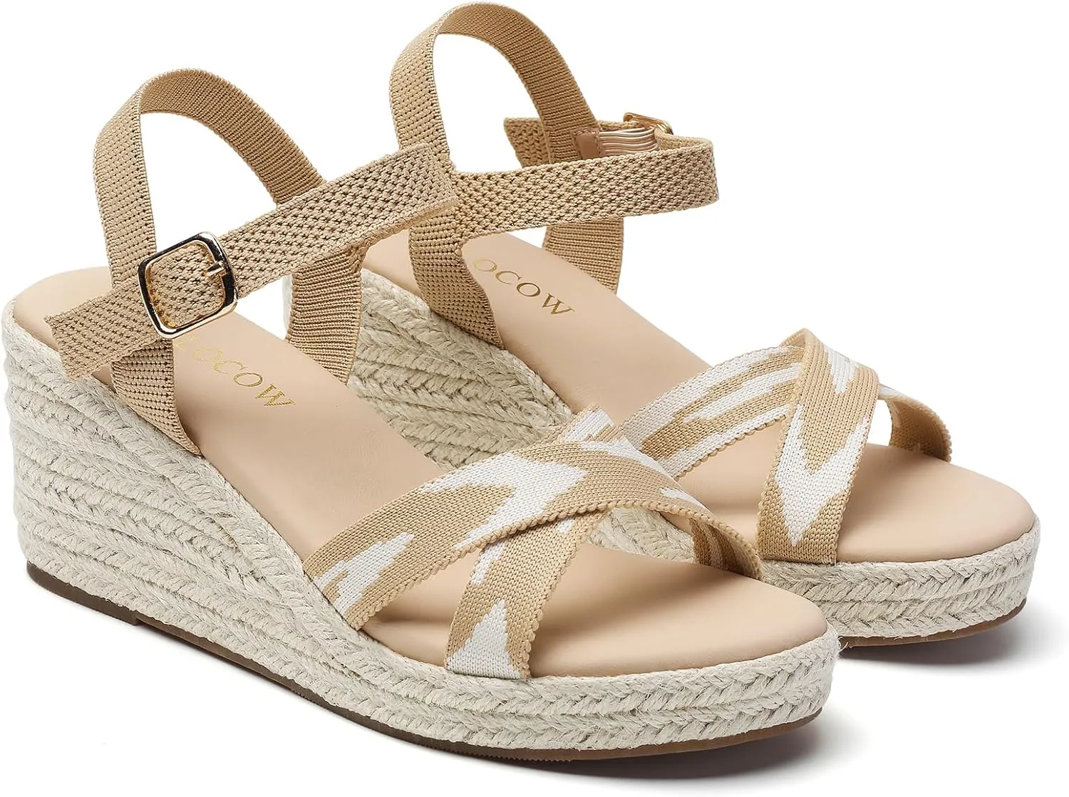 Tilocow Espadrilles Wedges for Women Knit Platform Heels Open Toe Ankle Strap Sandals Beach Casual Dress Shoes