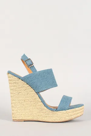 Toe Slingback Platform Open Denim Wedge Espadrille Liliana Helpful customer care Attractive
