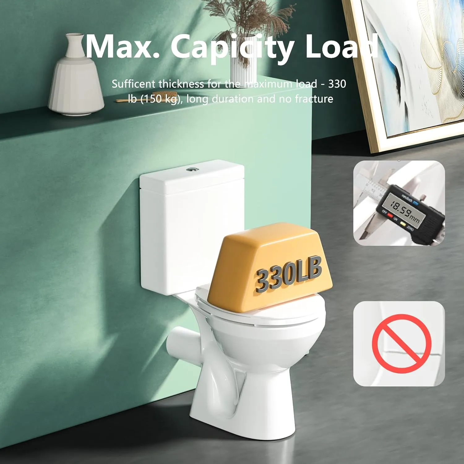 Toilet Seat Round Soft Close16.5'', Toilet Lid Slow Close Quiet No Slam, Easy Installation & Release，Safe PP Material Easy Clean, Comfortable Ergonomic Design, 2 Years Support, White Plastic