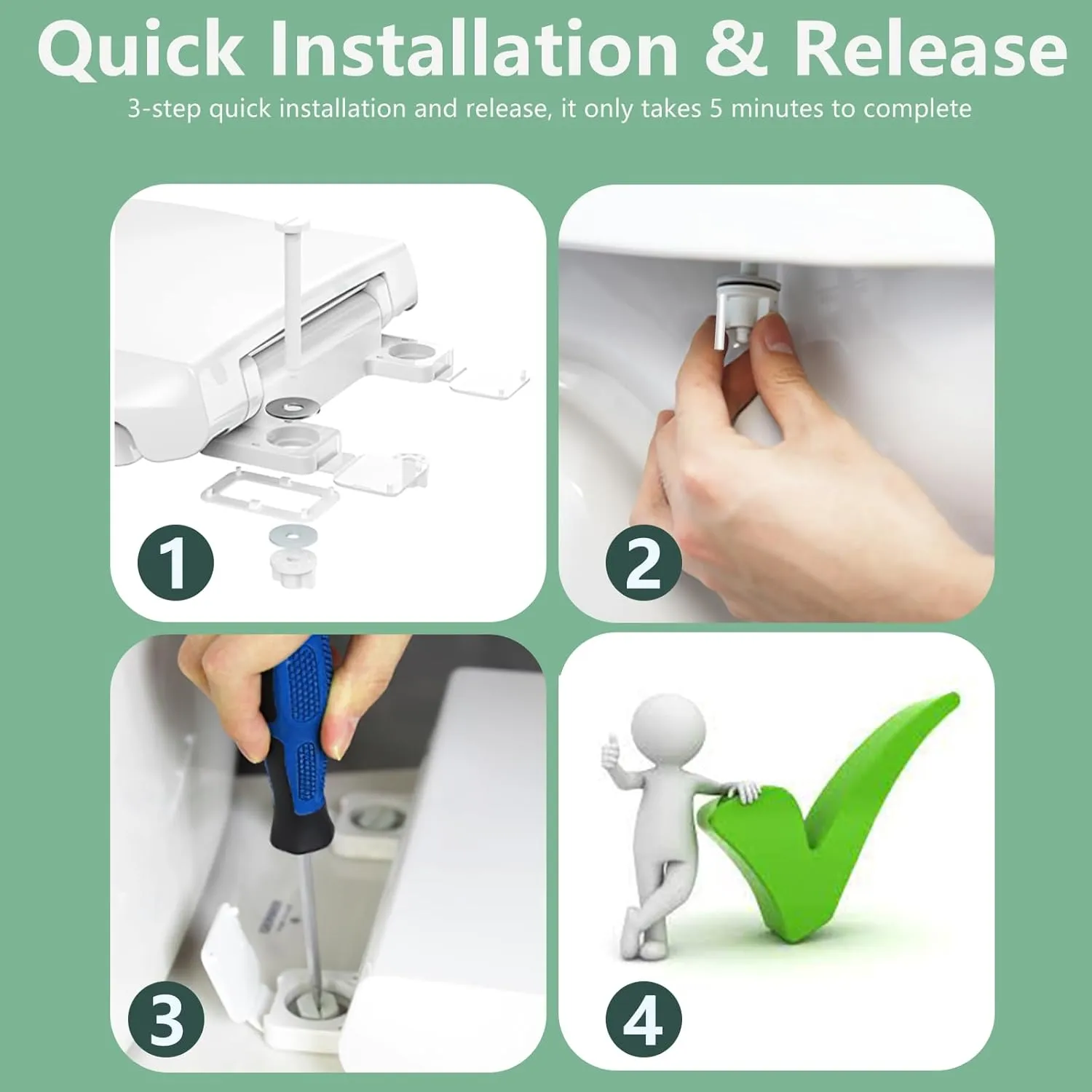 Toilet Seat Round Soft Close16.5'', Toilet Lid Slow Close Quiet No Slam, Easy Installation & Release，Safe PP Material Easy Clean, Comfortable Ergonomic Design, 2 Years Support, White Plastic