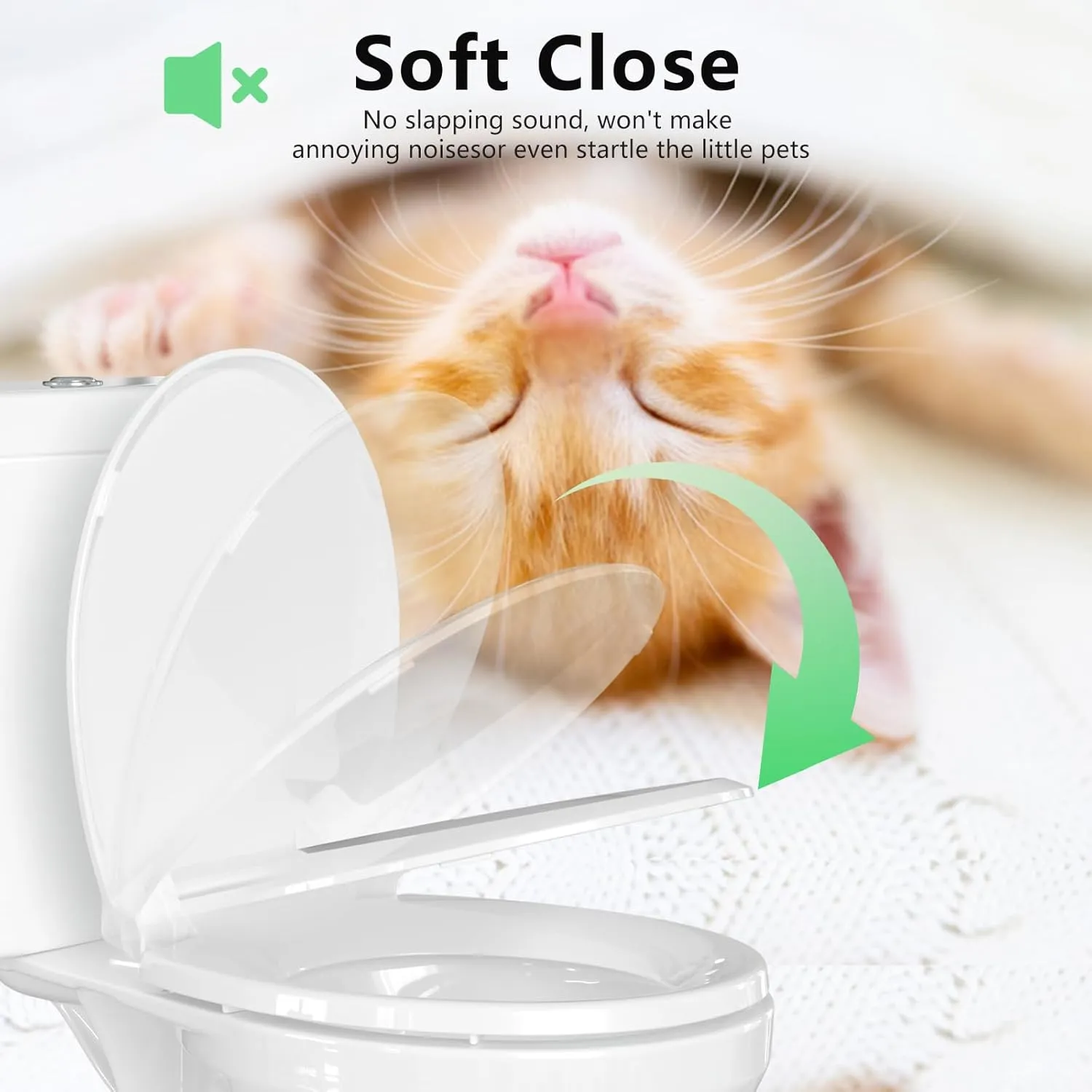 Toilet Seat Round Soft Close16.5'', Toilet Lid Slow Close Quiet No Slam, Easy Installation & Release，Safe PP Material Easy Clean, Comfortable Ergonomic Design, 2 Years Support, White Plastic