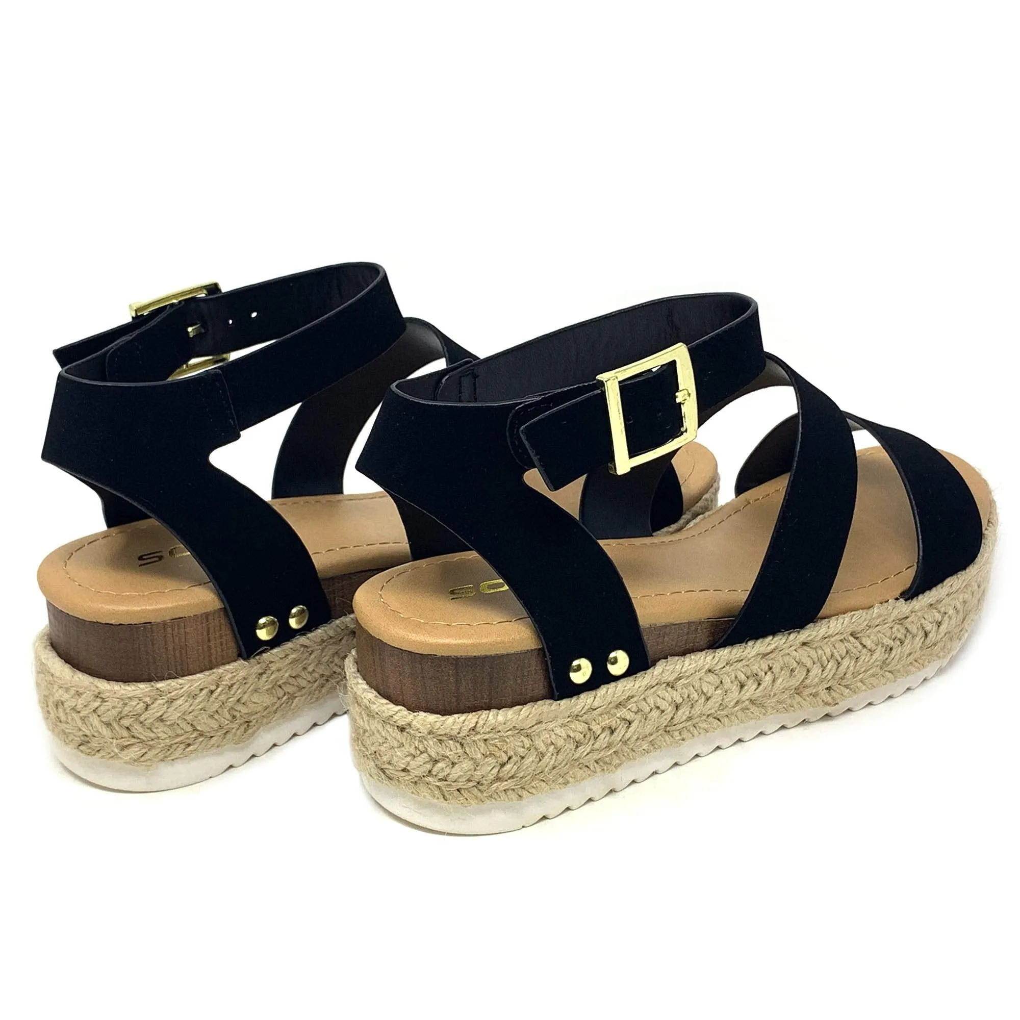 Top Strap Shoe Premium-grade Black Open All-in-one Flatform Soda Espadrilles Bryce Toe Wedge