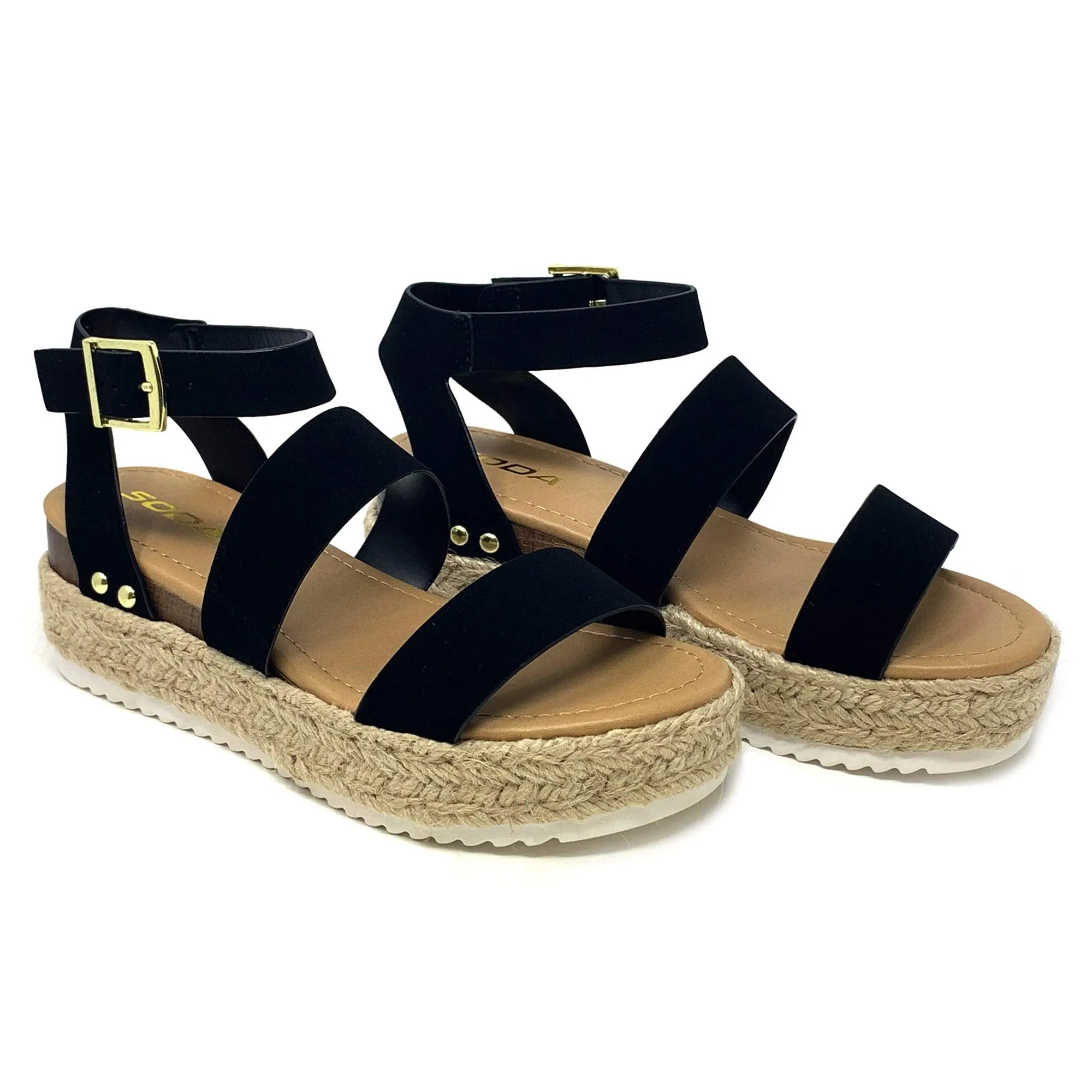 Top Strap Shoe Premium-grade Black Open All-in-one Flatform Soda Espadrilles Bryce Toe Wedge
