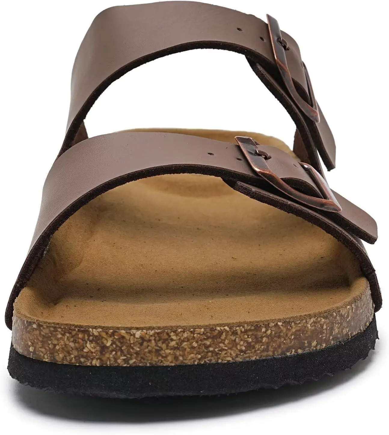 Torotto Genuine Leather Mens Slides with Cork Footbed Open Toe Adjustable Webbing Flat Sandals for Walking | Beach | Indoor