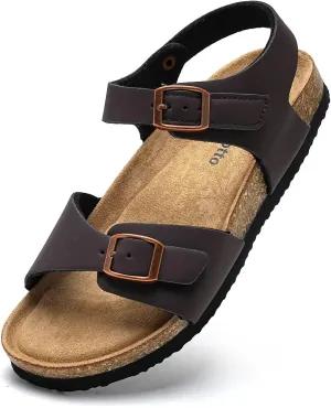 Torotto Girls Boys Sandals with Cork Footbed Adjustable Buckle Casual Slides Sandals Open Toes Flat for Kids Toddler