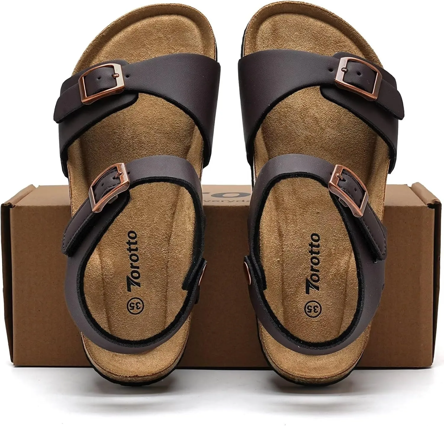 Torotto Girls Boys Sandals with Cork Footbed Adjustable Buckle Casual Slides Sandals Open Toes Flat for Kids Toddler
