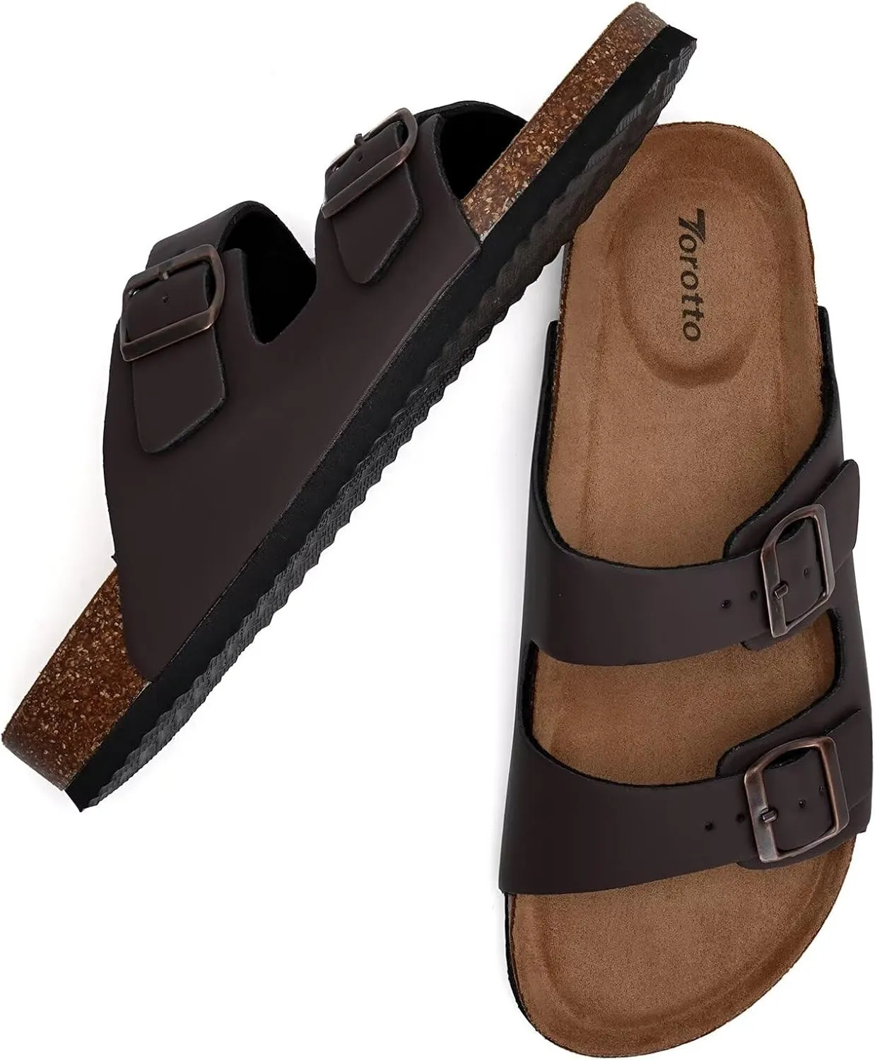 Torotto Mens Slides with Cork Footbed Open Toe Adjustable Webbing Flat Sandals for Walking | Beach | Indoor