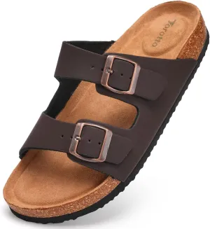 Torotto Mens Slides with Cork Footbed Open Toe Adjustable Webbing Flat Sandals for Walking | Beach | Indoor