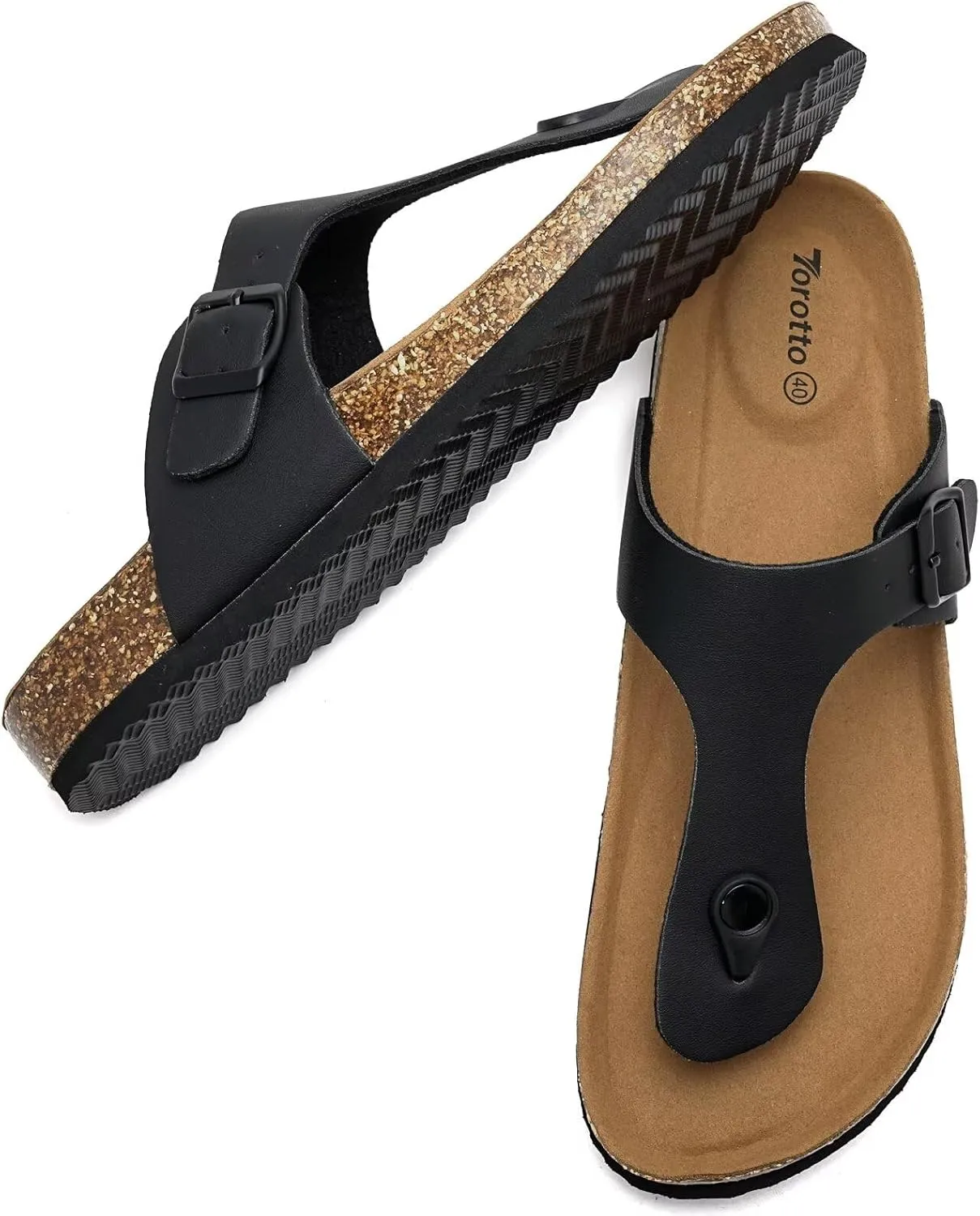 Torotto Mens Womens Flip Flops Thong Sandals with Cork Footbed Open Toe Adjustable Webbing Slides Sandals for Walking | Beach | Indoor